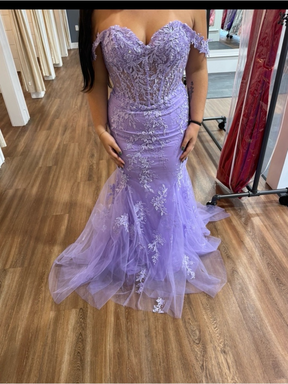 Strapless Lavender Lace Mermaid Gown
